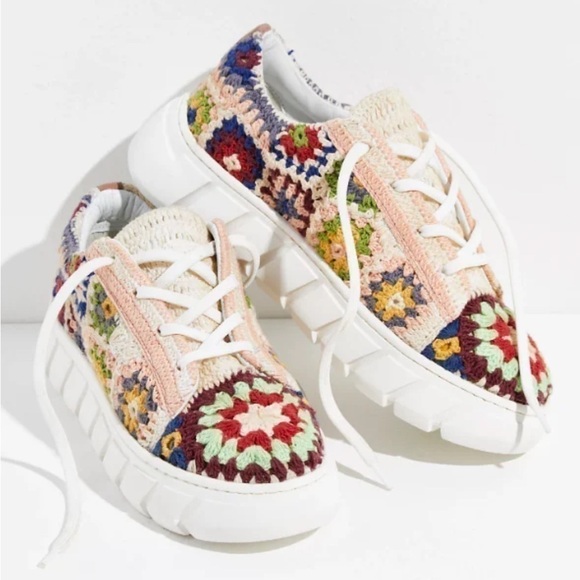 Free People Shoes - Free People Catch Me Multicolor Crochet Platform Sneakers- never worn- no box
